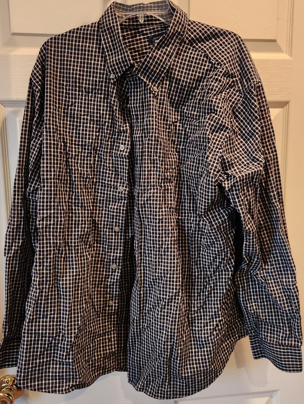 Men's Black and White Check Button-Down Shirt